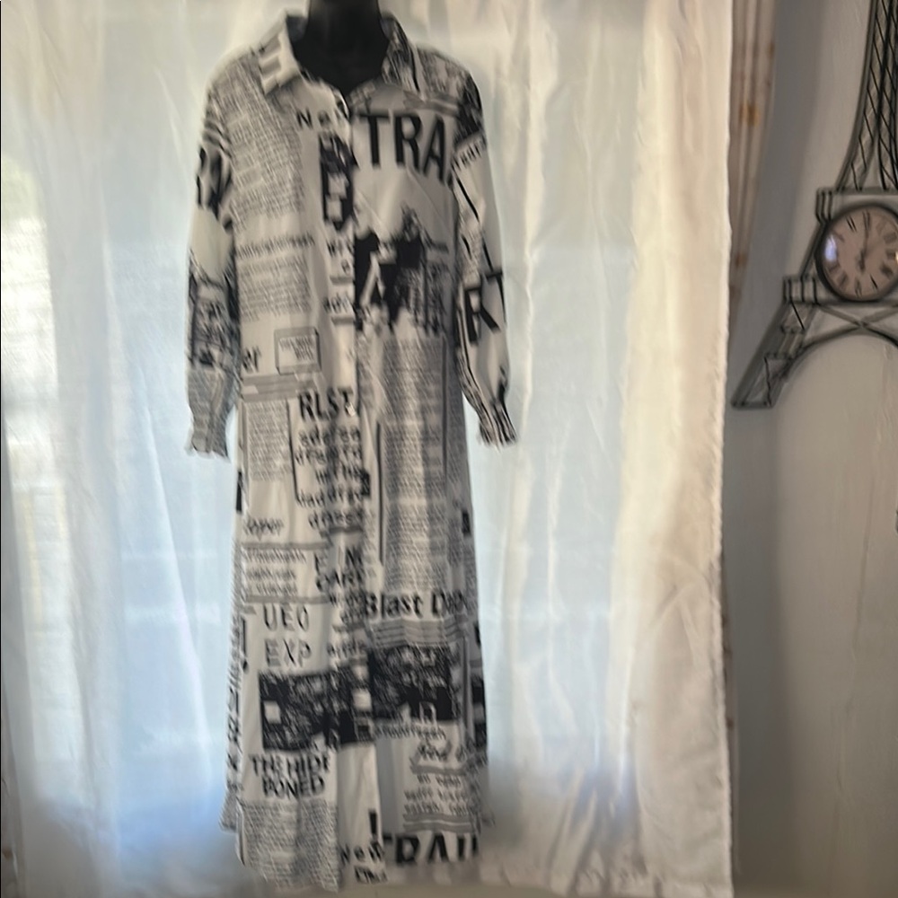 Black and White Newspaper Print Maxi Dress